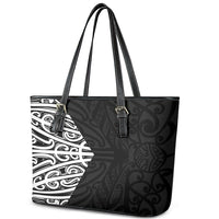 Black New Zealand Puhoro Maori Tattoo Leather Tote Bag LT14 - Polynesian Pride