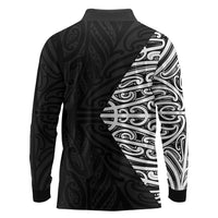 Black New Zealand Puhoro Maori Tattoo Long Sleeve Polo Shirt LT14 - Polynesian Pride