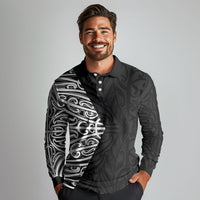 Black New Zealand Puhoro Maori Tattoo Long Sleeve Polo Shirt LT14 - Polynesian Pride
