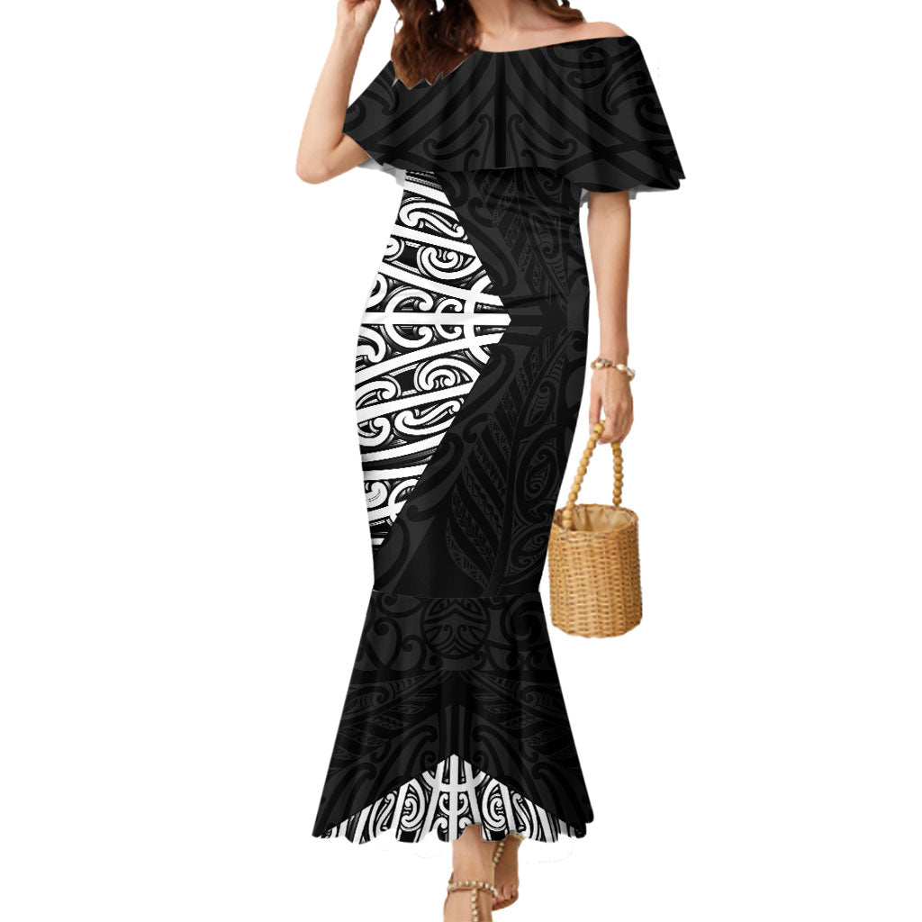 Black New Zealand Puhoro Maori Tattoo Mermaid Dress LT14 Women Black - Polynesian Pride