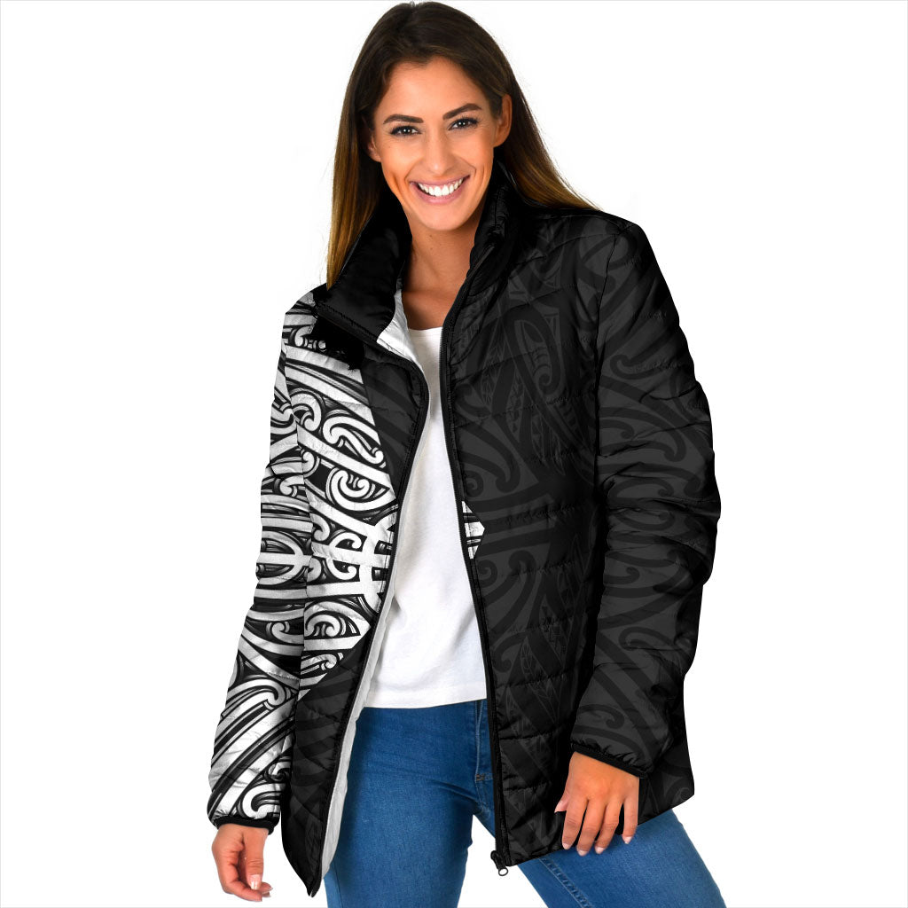 Black New Zealand Puhoro Maori Tattoo Padded Jacket LT14 Women Black - Polynesian Pride