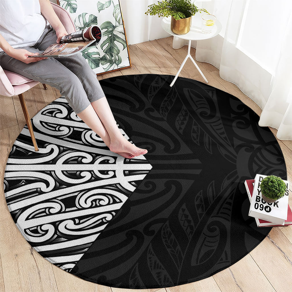 Black New Zealand Puhoro Maori Tattoo Round Carpet LT14 - Polynesian Pride