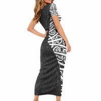 Black New Zealand Puhoro Maori Tattoo Short Sleeve Bodycon Dress LT14 - Polynesian Pride