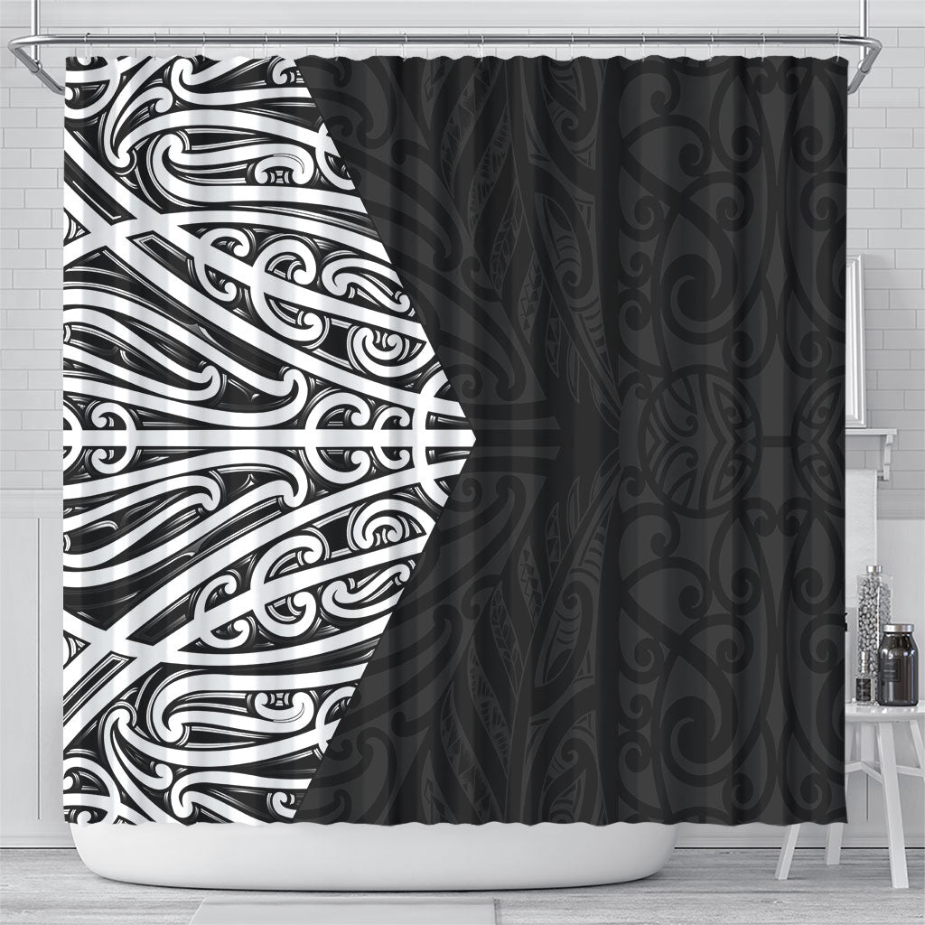 Black New Zealand Puhoro Maori Tattoo Shower Curtain LT14 - Polynesian Pride