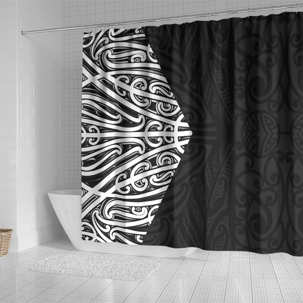 Black New Zealand Puhoro Maori Tattoo Shower Curtain LT14 - Polynesian Pride