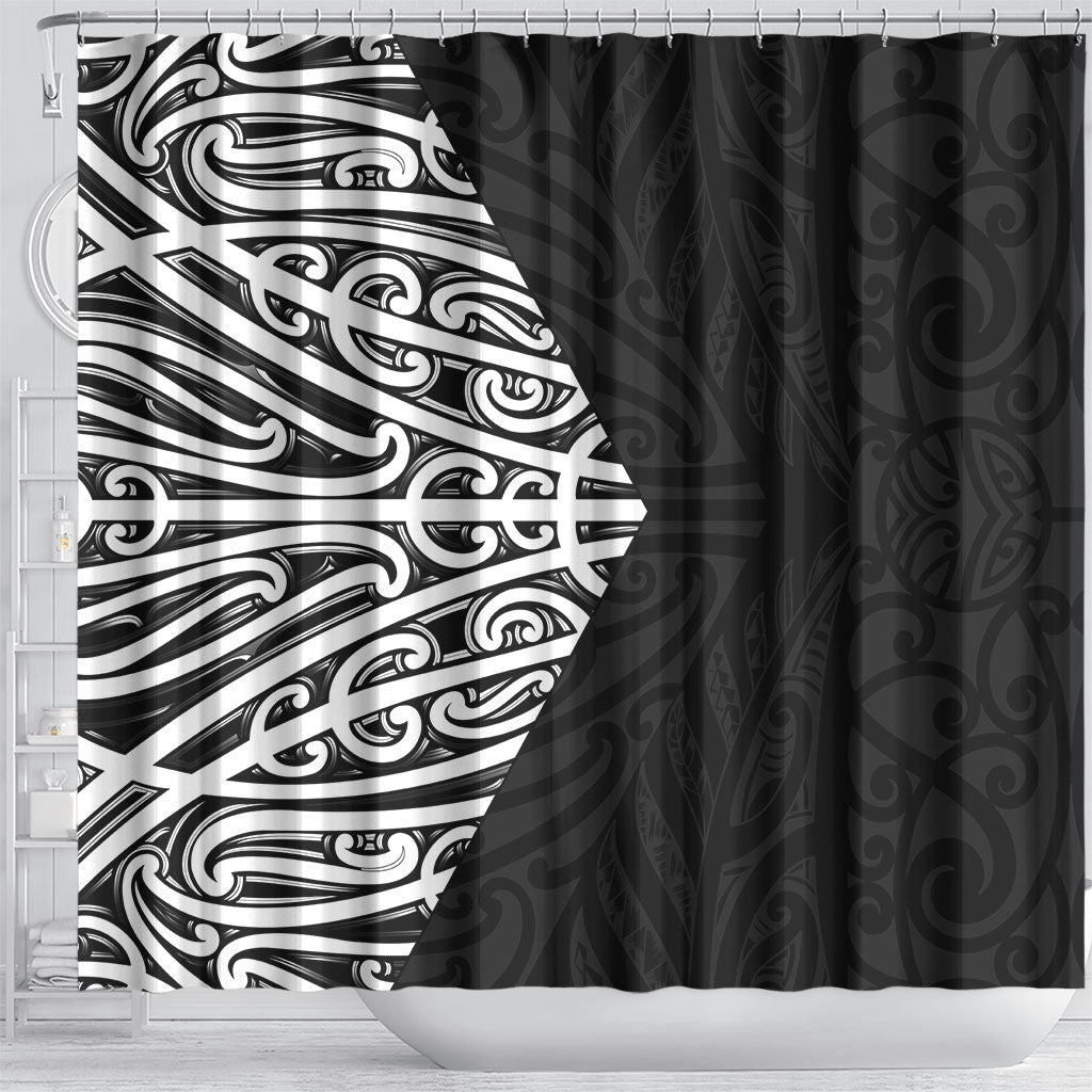 Black New Zealand Puhoro Maori Tattoo Shower Curtain LT14 - Polynesian Pride