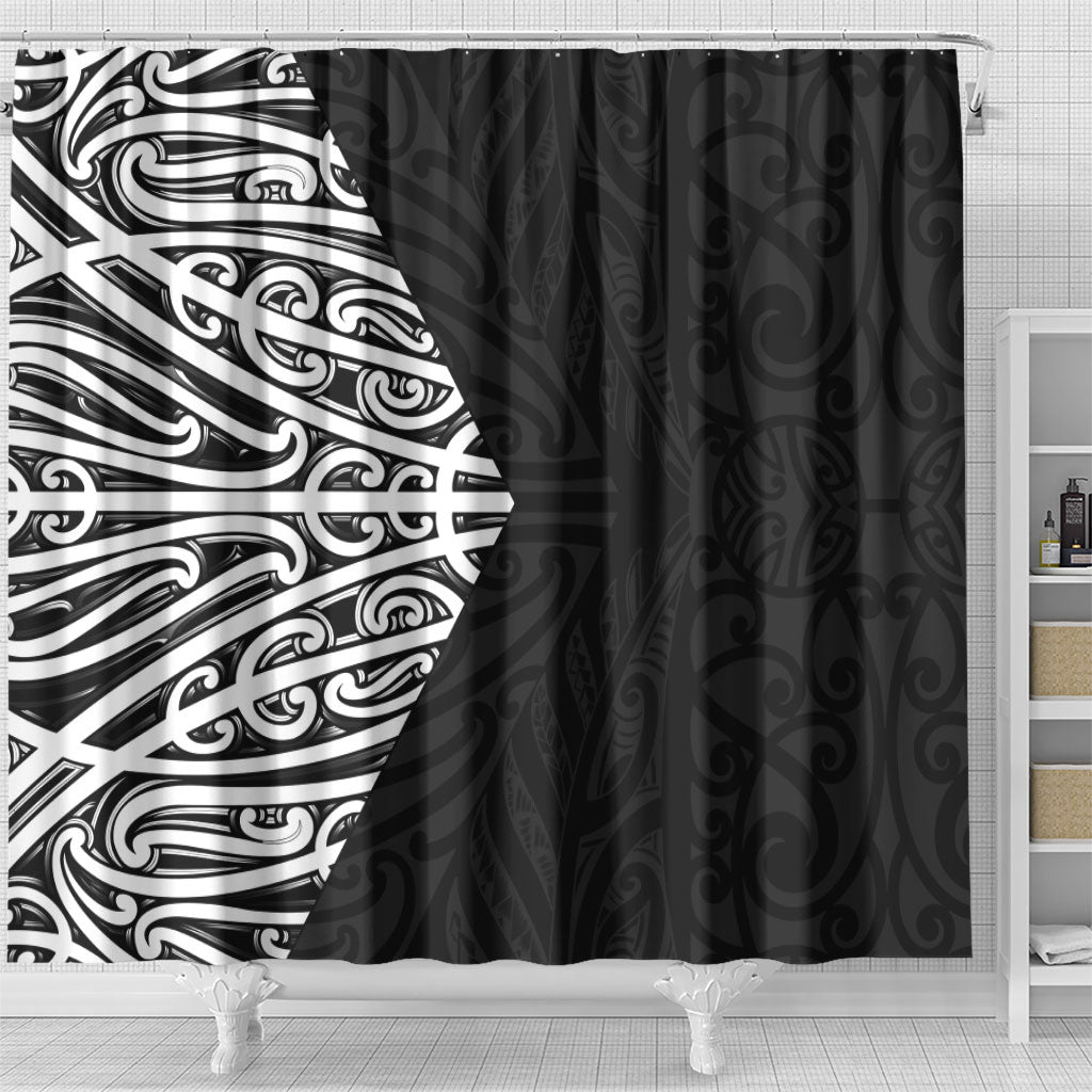 Black New Zealand Puhoro Maori Tattoo Shower Curtain LT14 - Polynesian Pride