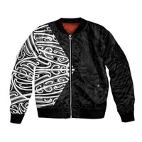 Black New Zealand Puhoro Maori Tattoo Sleeve Zip Bomber Jacket LT14 Unisex Black - Polynesian Pride