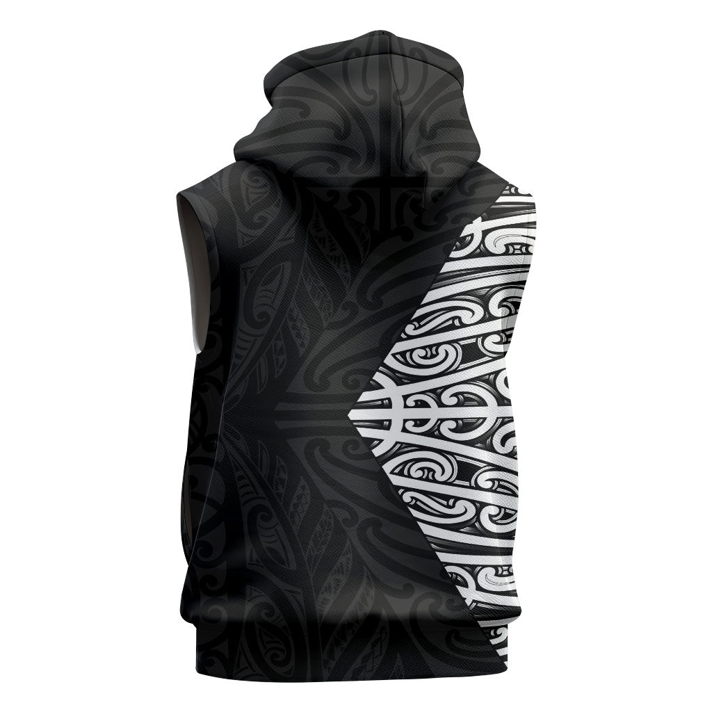 Black New Zealand Puhoro Maori Tattoo Sleeveless Hoodie LT14 - Polynesian Pride