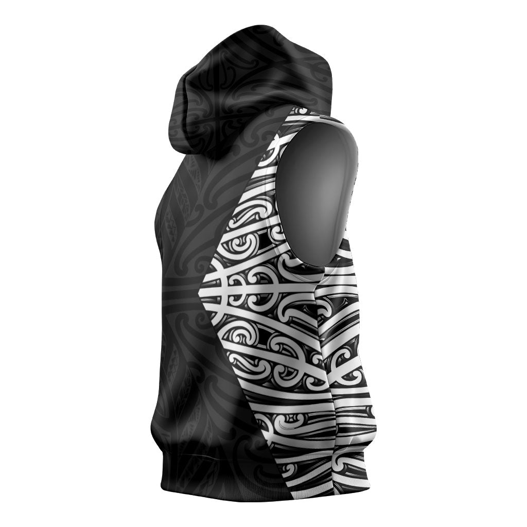 Black New Zealand Puhoro Maori Tattoo Sleeveless Hoodie LT14 - Polynesian Pride