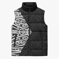 Black New Zealand Puhoro Maori Tattoo Sleeveless Puffer Jacket LT14 Unisex Black - Polynesian Pride
