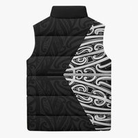 Black New Zealand Puhoro Maori Tattoo Sleeveless Puffer Jacket LT14 - Polynesian Pride