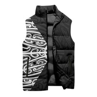 Black New Zealand Puhoro Maori Tattoo Sleeveless Puffer Jacket LT14 - Polynesian Pride