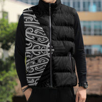 Black New Zealand Puhoro Maori Tattoo Sleeveless Puffer Jacket LT14 - Polynesian Pride