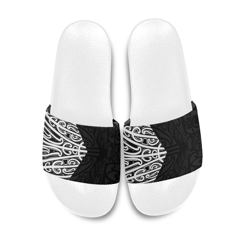 Black New Zealand Puhoro Maori Tattoo Slide Sandals LT14 Black - Polynesian Pride