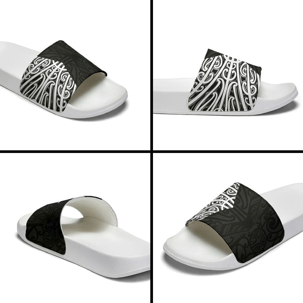 Black New Zealand Puhoro Maori Tattoo Slide Sandals LT14 - Polynesian Pride
