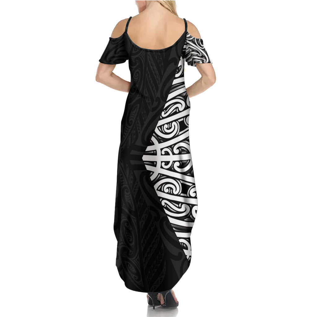 Black New Zealand Puhoro Maori Tattoo Summer Maxi Dress LT14 - Polynesian Pride