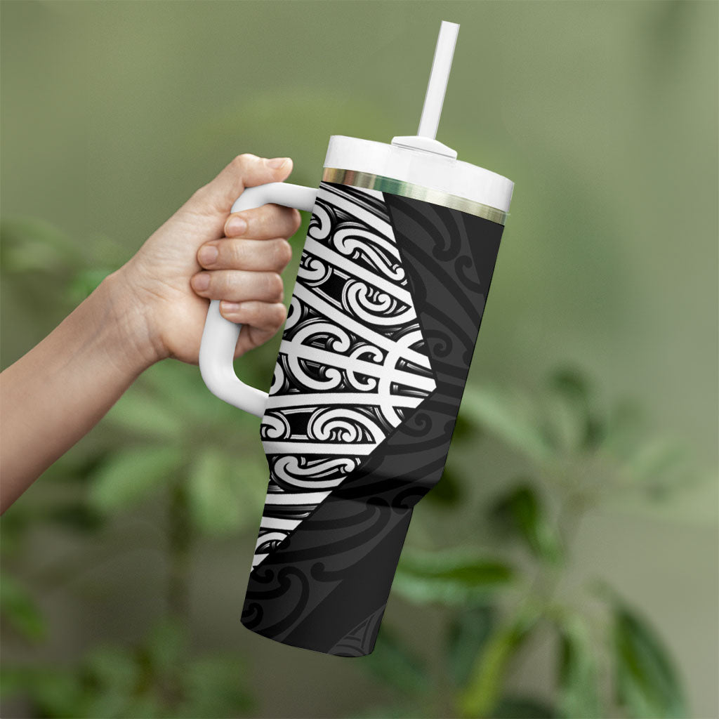 Black New Zealand Puhoro Maori Tattoo Tumbler With Handle LT14 - Polynesian Pride