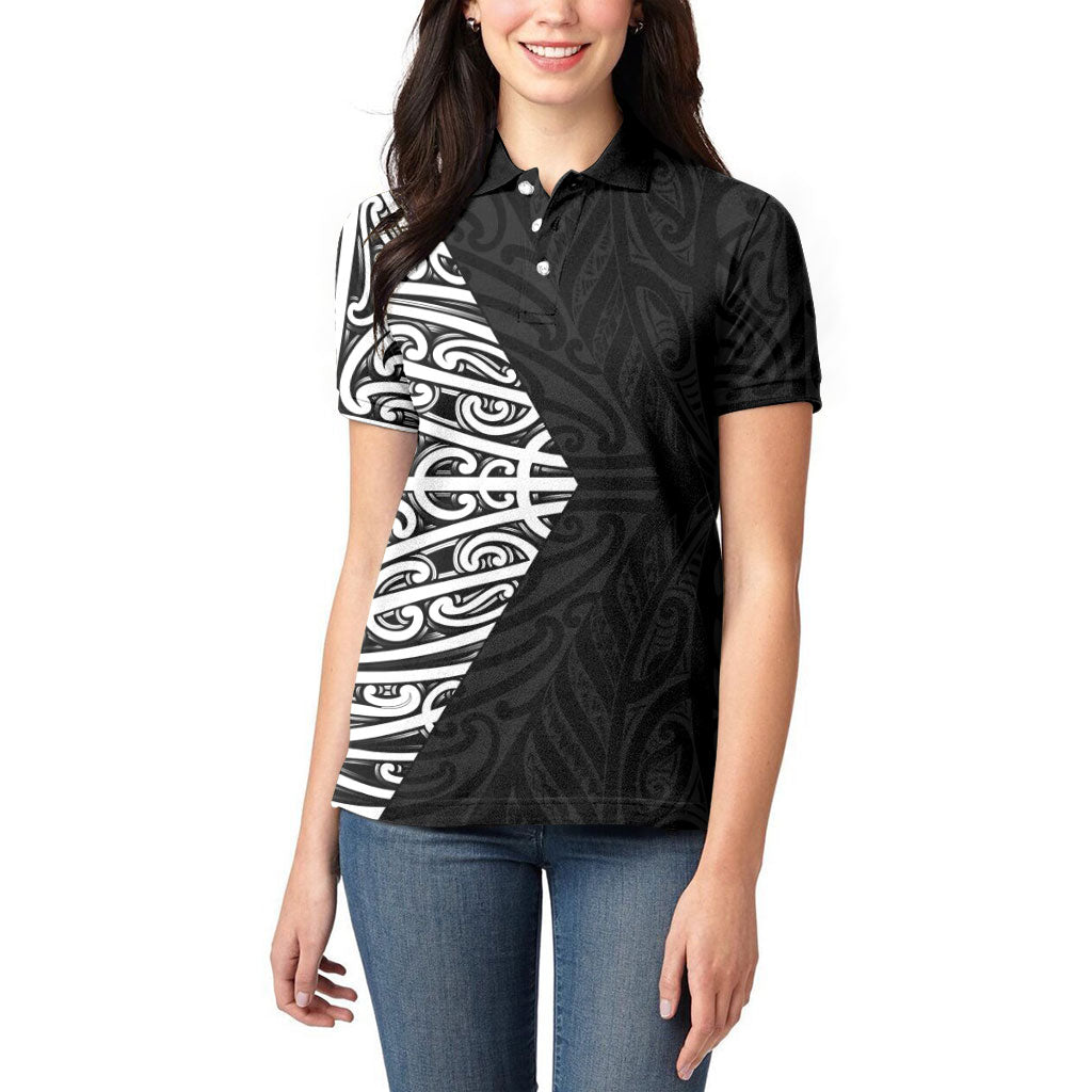 Black New Zealand Puhoro Maori Tattoo Women Polo Shirt LT14 - Polynesian Pride