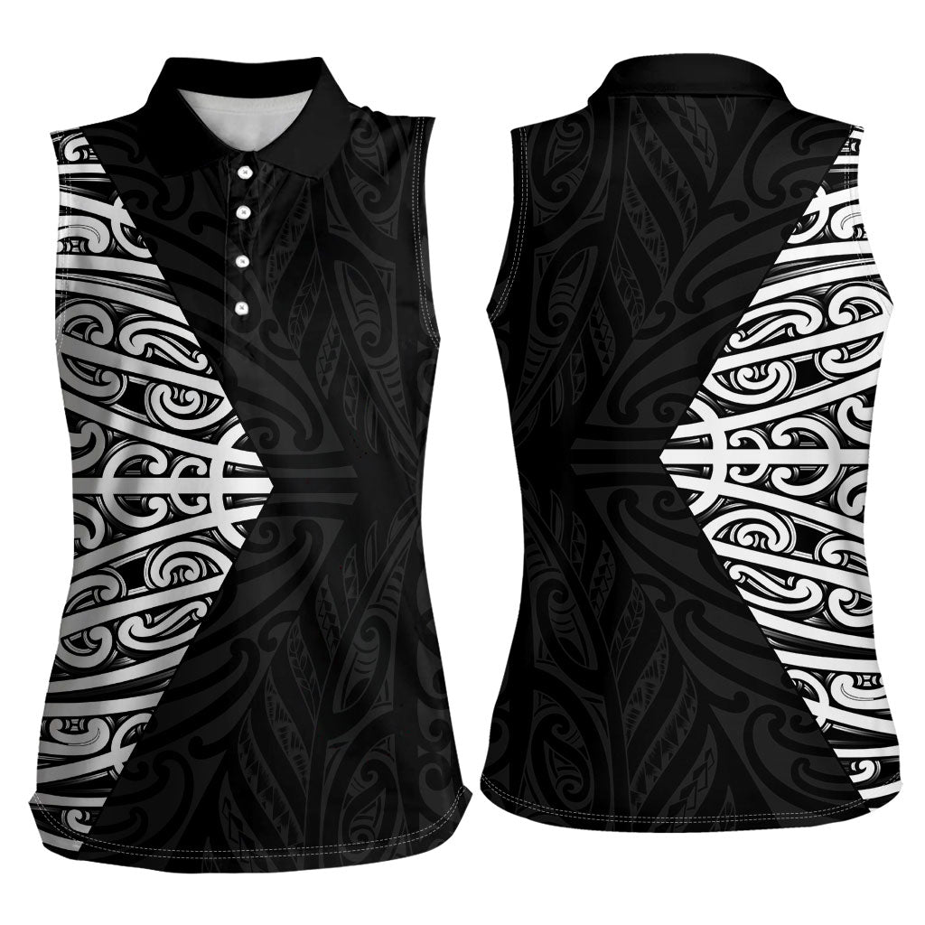 Black New Zealand Puhoro Maori Tattoo Women Sleeveless Polo Shirt LT14 - Polynesian Pride