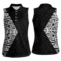 Black New Zealand Puhoro Maori Tattoo Women Sleeveless Polo Shirt LT14 - Polynesian Pride