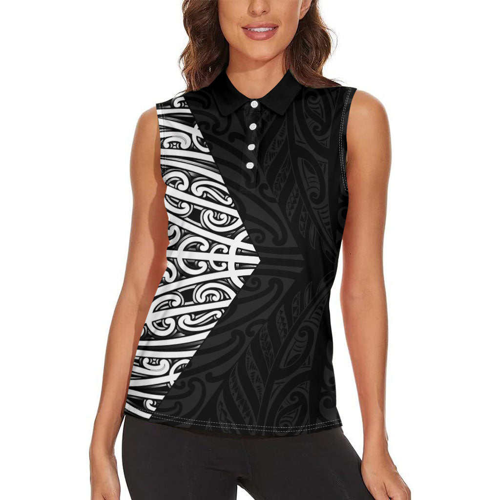 Black New Zealand Puhoro Maori Tattoo Women Sleeveless Polo Shirt LT14 - Polynesian Pride