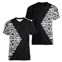 Black New Zealand Puhoro Maori Tattoo Women V-Neck T-Shirt LT14 - Polynesian Pride