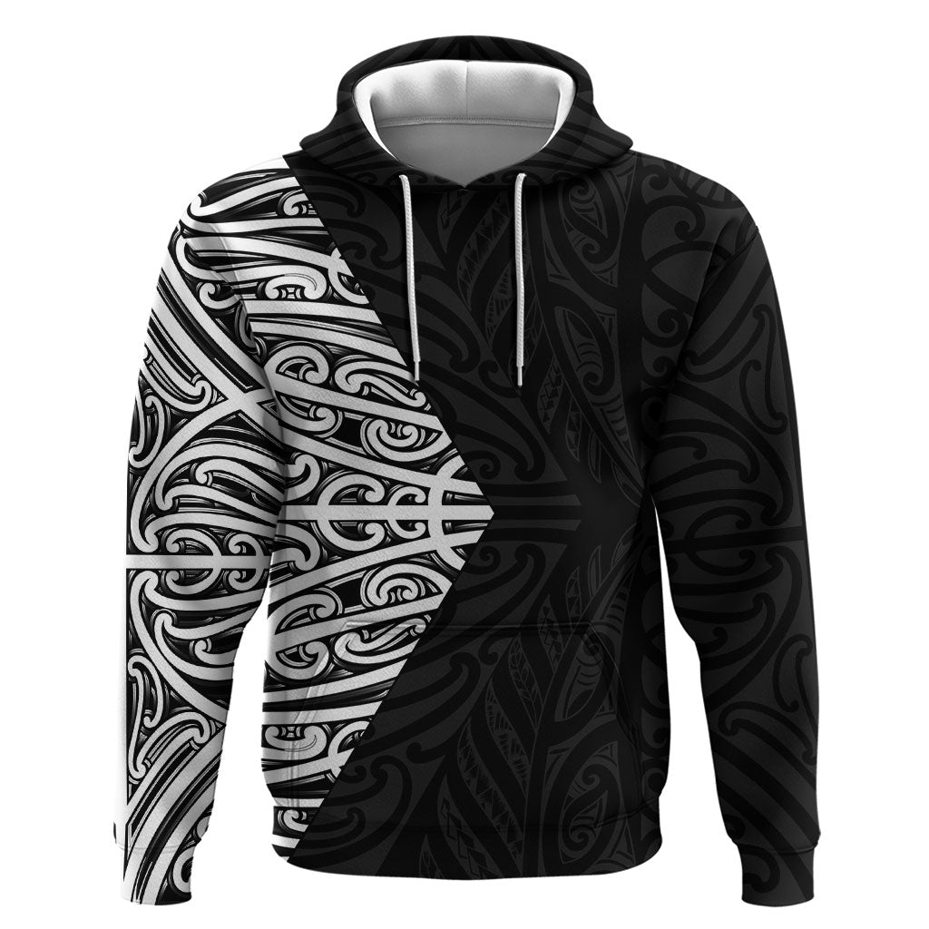 Black New Zealand Puhoro Maori Tattoo Zip Hoodie LT14 Pullover Hoodie Black - Polynesian Pride