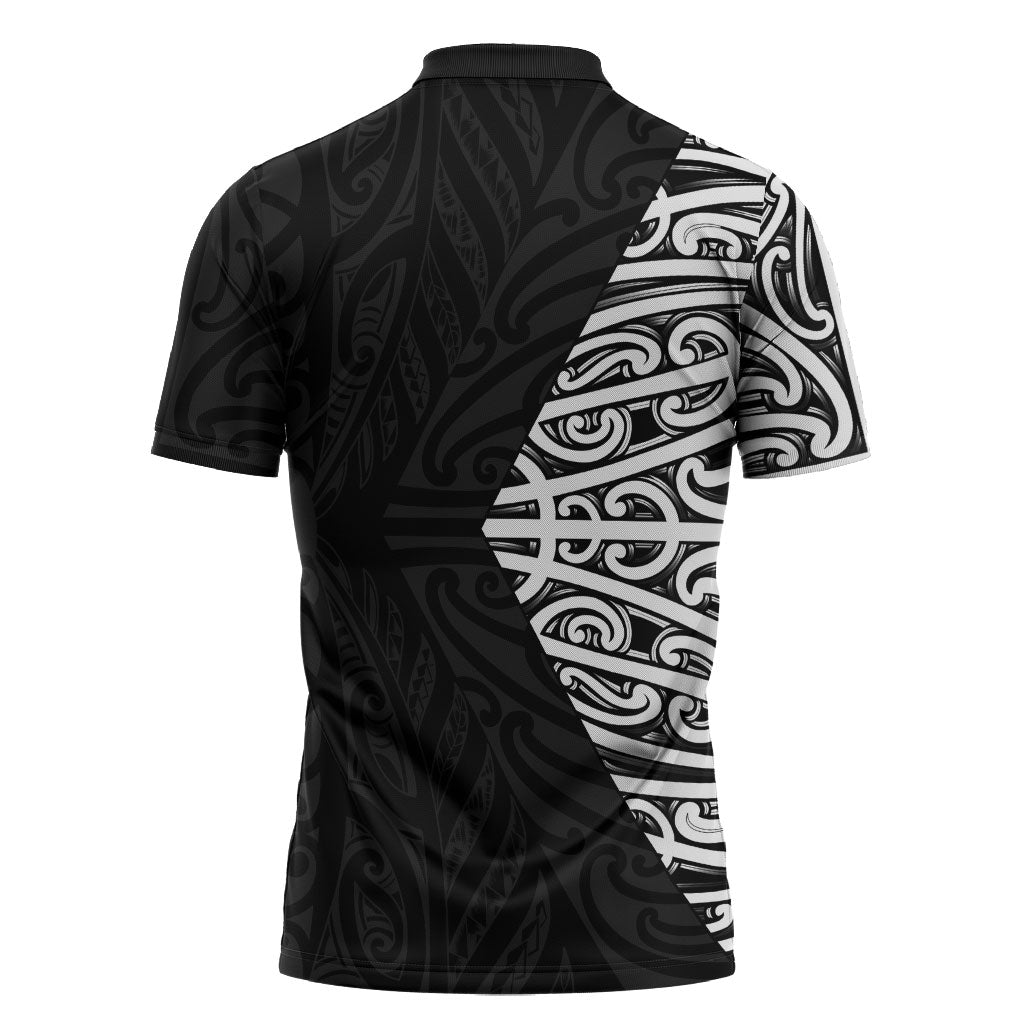 Black New Zealand Puhoro Maori Tattoo Zipper Polo Shirt LT14 - Polynesian Pride