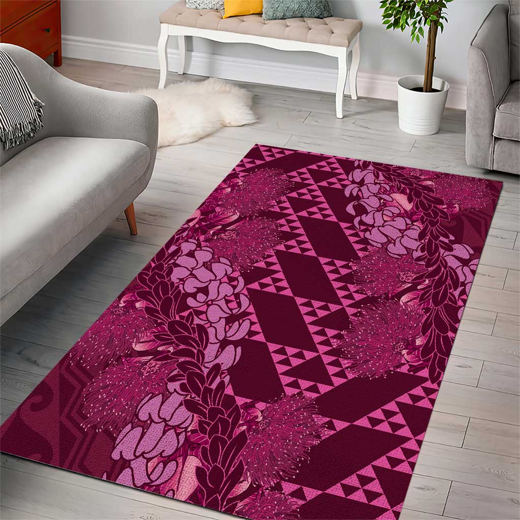 Pink Aloha Hawaii Area Rug Hawaiian Kakau Ohia Lehua Lei - Polynesian Pride