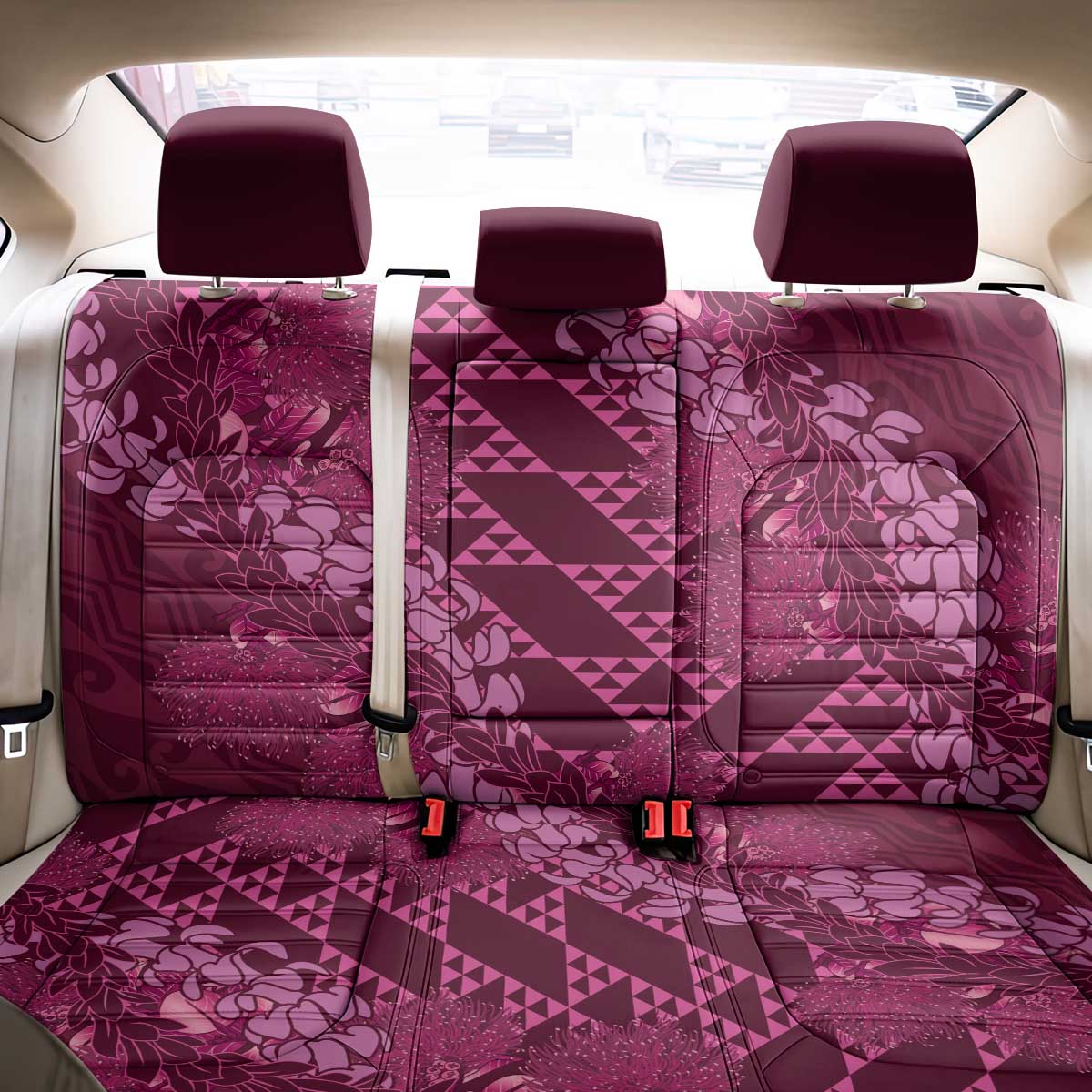Pink Aloha Hawaii Back Car Seat Cover Hawaiian Kakau Ohia Lehua Lei - Polynesian Pride