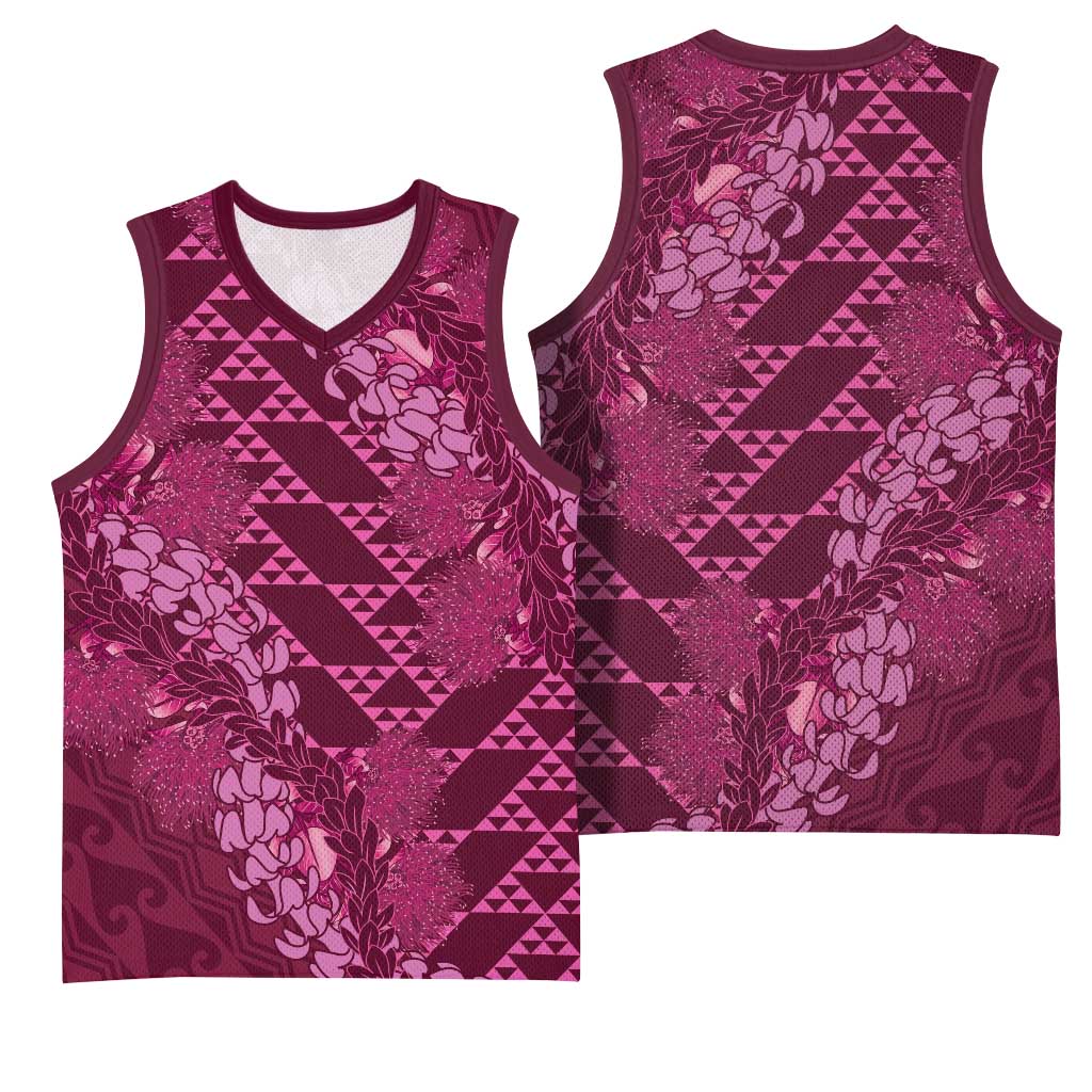 Pink Aloha Hawaii Basketball Jersey Hawaiian Kakau Ohia Lehua Lei - Polynesian Pride