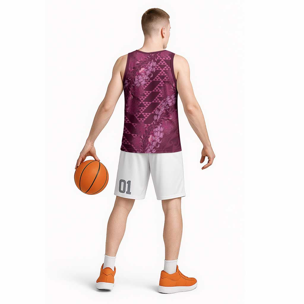 Pink Aloha Hawaii Basketball Jersey Hawaiian Kakau Ohia Lehua Lei - Polynesian Pride