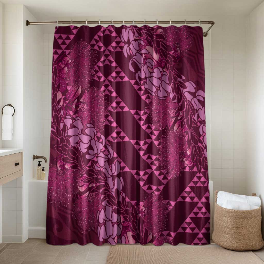 Pink Aloha Hawaii Bathroom Set Hawaiian Kakau Ohia Lehua Lei - Polynesian Pride
