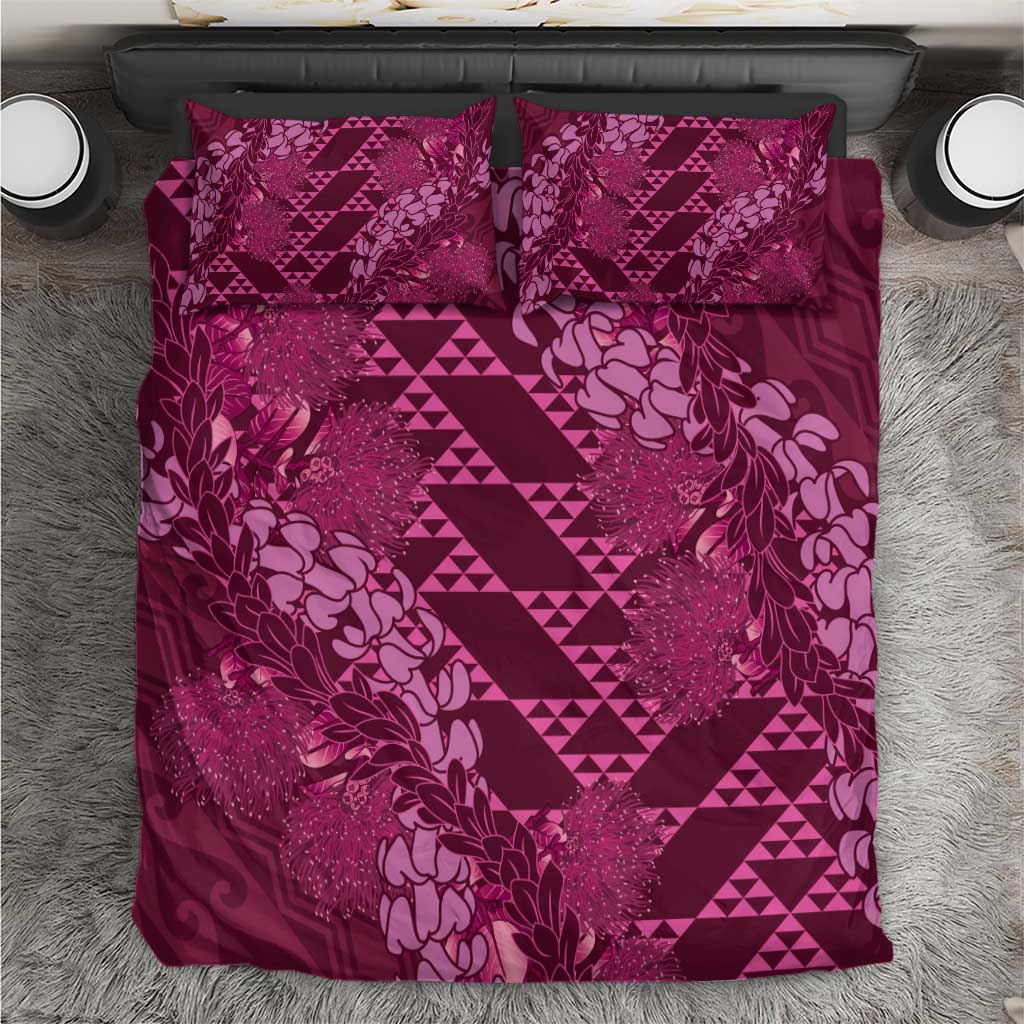 Pink Aloha Hawaii Bedding Set Hawaiian Kakau Ohia Lehua Lei - Polynesian Pride