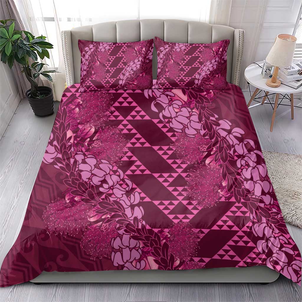 Pink Aloha Hawaii Bedding Set Hawaiian Kakau Ohia Lehua Lei - Polynesian Pride