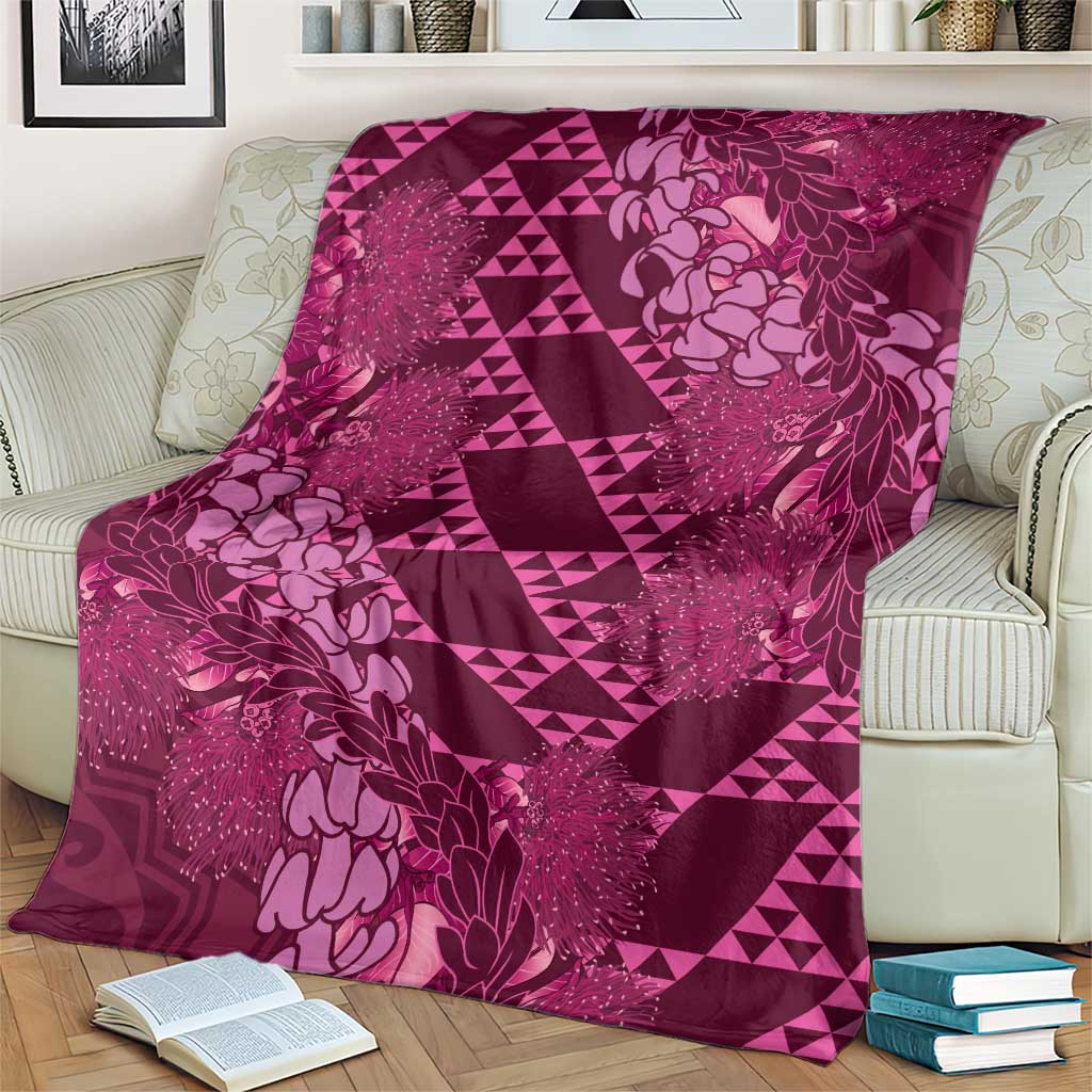 Pink Aloha Hawaii Blanket Hawaiian Kakau Ohia Lehua Lei - Polynesian Pride