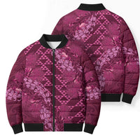 Pink Aloha Hawaii Bomber Puffer Jacket Hawaiian Kakau Ohia Lehua Lei - Polynesian Pride