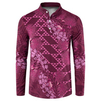 Pink Aloha Hawaii Button Sweatshirt Hawaiian Kakau Ohia Lehua Lei - Polynesian Pride