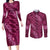 Pink Aloha Hawaii Couples Matching Long Sleeve Bodycon Dress and Long Sleeve Button Shirt Hawaiian Kakau Ohia Lehua Lei - Polynesian Pride