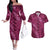 Pink Aloha Hawaii Couples Matching Off The Shoulder Long Sleeve Dress and Hawaiian Shirt Hawaiian Kakau Ohia Lehua Lei - Polynesian Pride