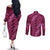 Pink Aloha Hawaii Couples Matching Off The Shoulder Long Sleeve Dress and Long Sleeve Button Shirt Hawaiian Kakau Ohia Lehua Lei - Polynesian Pride