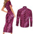 Pink Aloha Hawaii Couples Matching Short Sleeve Bodycon Dress and Long Sleeve Button Shirt Hawaiian Kakau Ohia Lehua Lei - Polynesian Pride