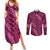 Pink Aloha Hawaii Couples Matching Summer Maxi Dress and Long Sleeve Button Shirt Hawaiian Kakau Ohia Lehua Lei - Polynesian Pride