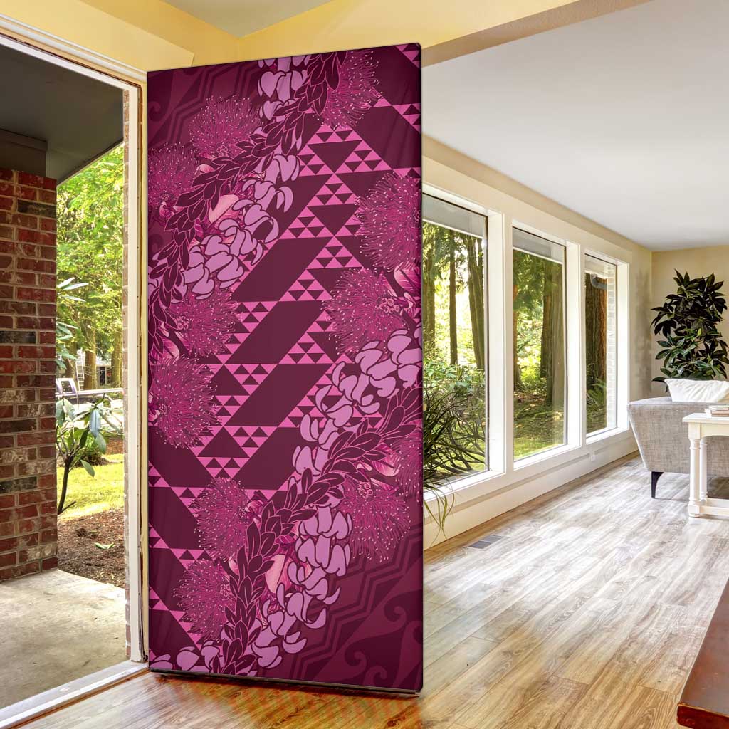 Pink Aloha Hawaii Door Cover Hawaiian Kakau Ohia Lehua Lei - Polynesian Pride