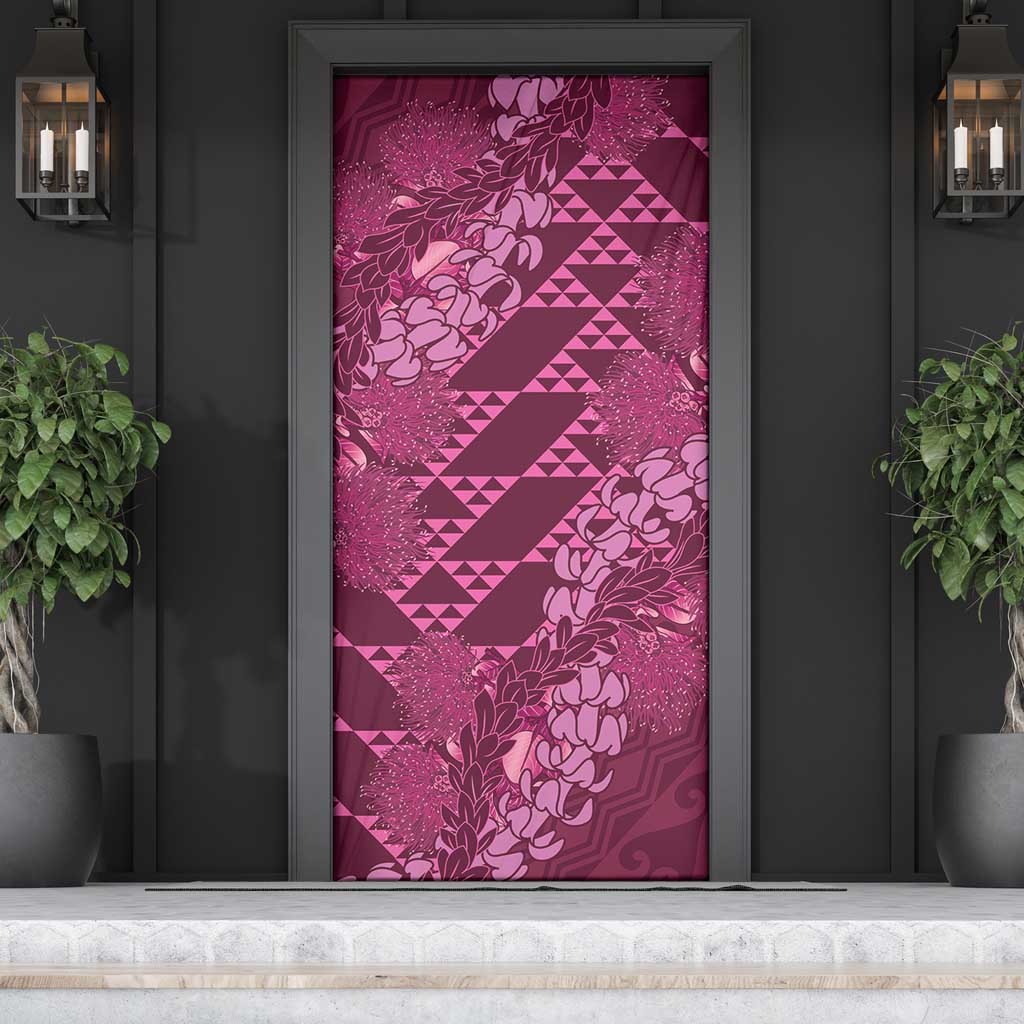 Pink Aloha Hawaii Door Cover Hawaiian Kakau Ohia Lehua Lei - Polynesian Pride