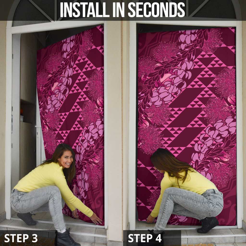 Pink Aloha Hawaii Door Cover Hawaiian Kakau Ohia Lehua Lei - Polynesian Pride