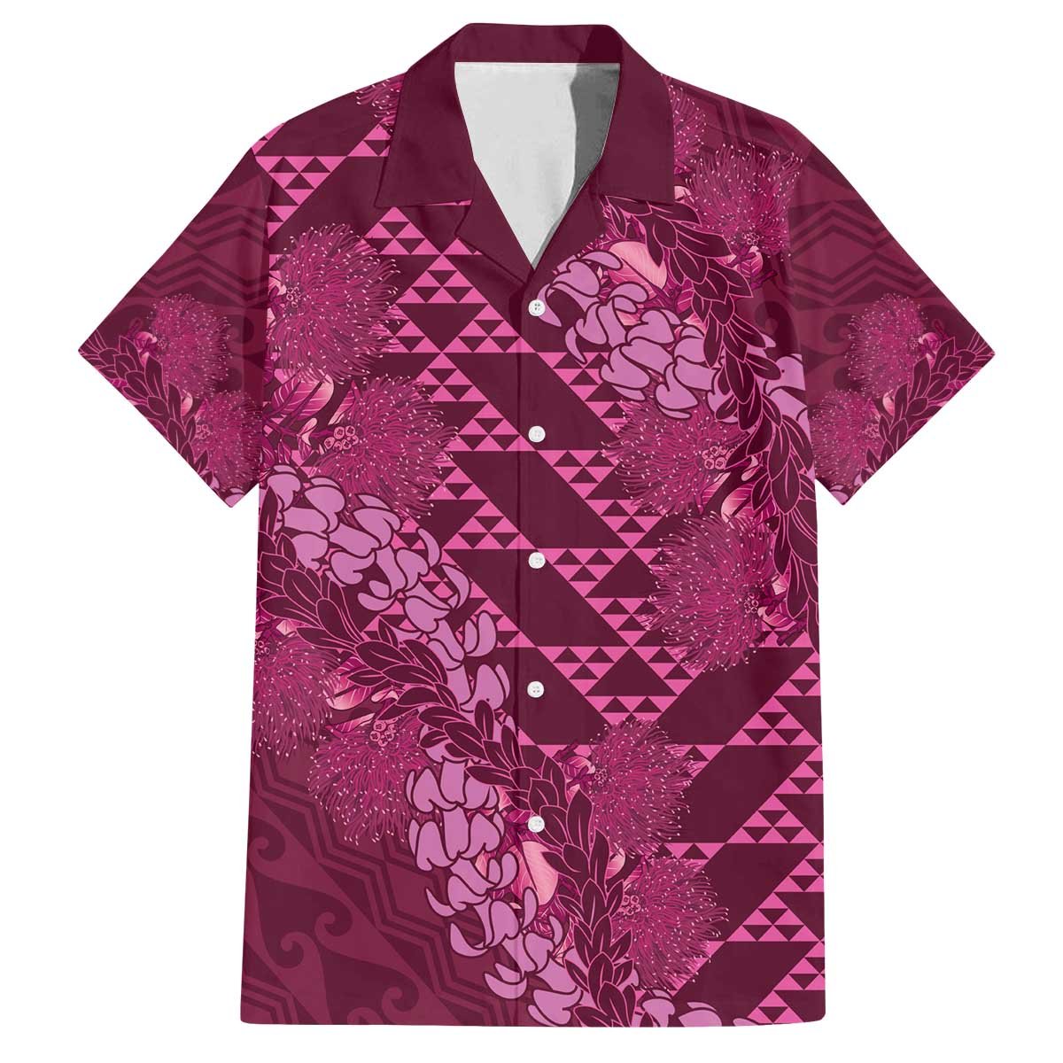 Pink Aloha Hawaii Family Matching Off The Shoulder Long Sleeve Dress and Hawaiian Shirt Hawaiian Kakau Ohia Lehua Lei - Polynesian Pride