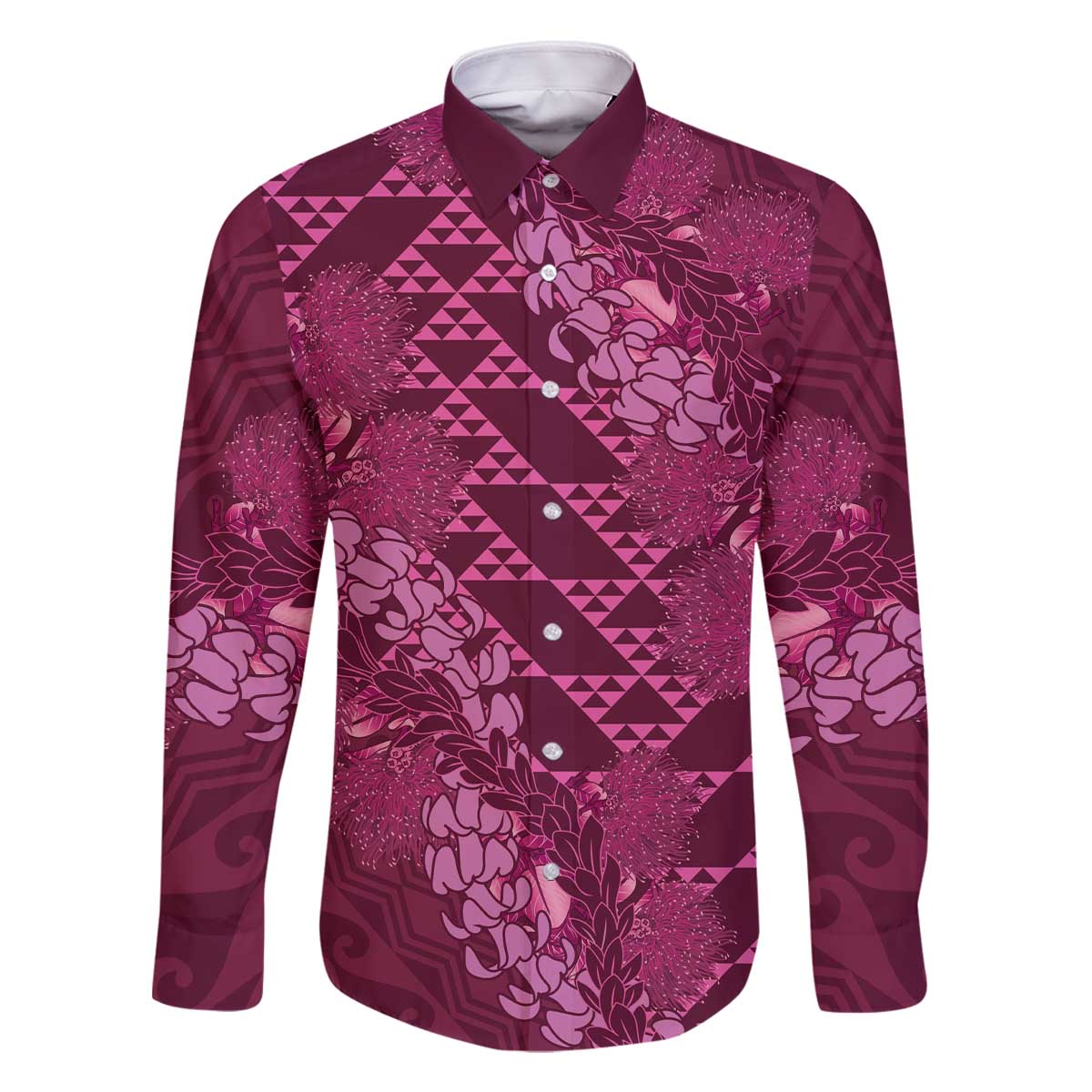 Pink Aloha Hawaii Family Matching Off The Shoulder Long Sleeve Dress and Hawaiian Shirt Hawaiian Kakau Ohia Lehua Lei - Polynesian Pride