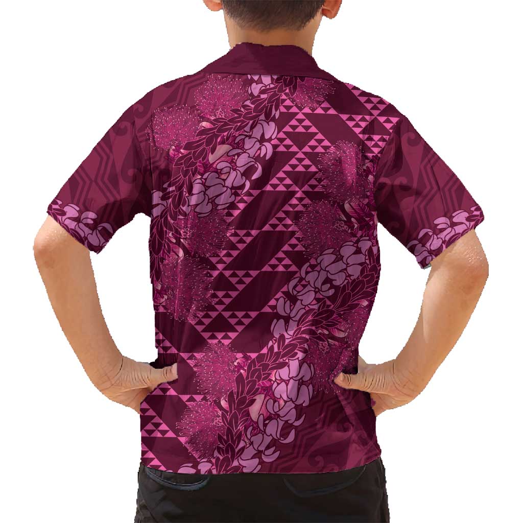 Pink Aloha Hawaii Family Matching Puletasi and Hawaiian Shirt Hawaiian Kakau Ohia Lehua Lei - Polynesian Pride